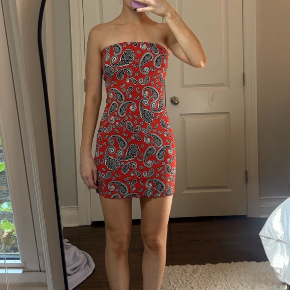 Urban Outfitters Red Paisley Strapless Mini dress